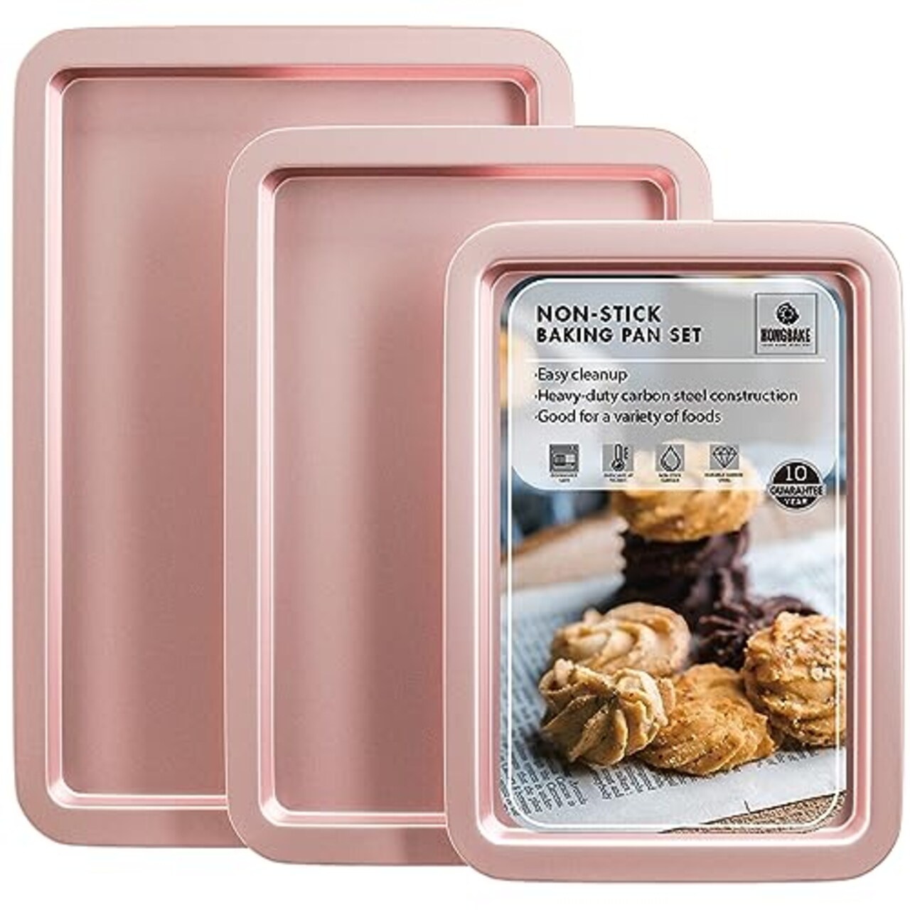 HONGBAKE Baking Sheet Pan Set, Cookie Sheet for Oven, Nonstick Bakeware  Sets with Wider Grips, 3 Pack Half/Jelly Roll/Quarter Baking Tray, Premium,  Dishwasher Safe-Pink